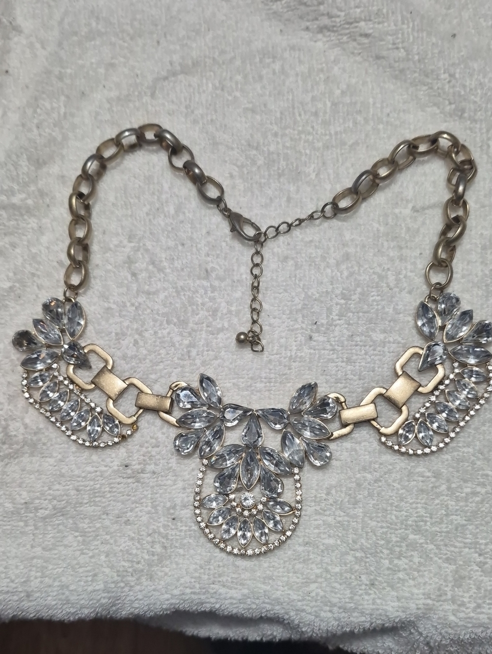 Gold-Tone Crystal Floral Statement Necklace Clear Charlotte" Antique Gold State